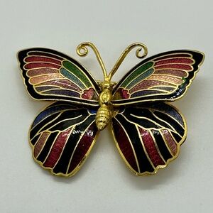 Vibrant Butterfly Brooch with Gold Accents